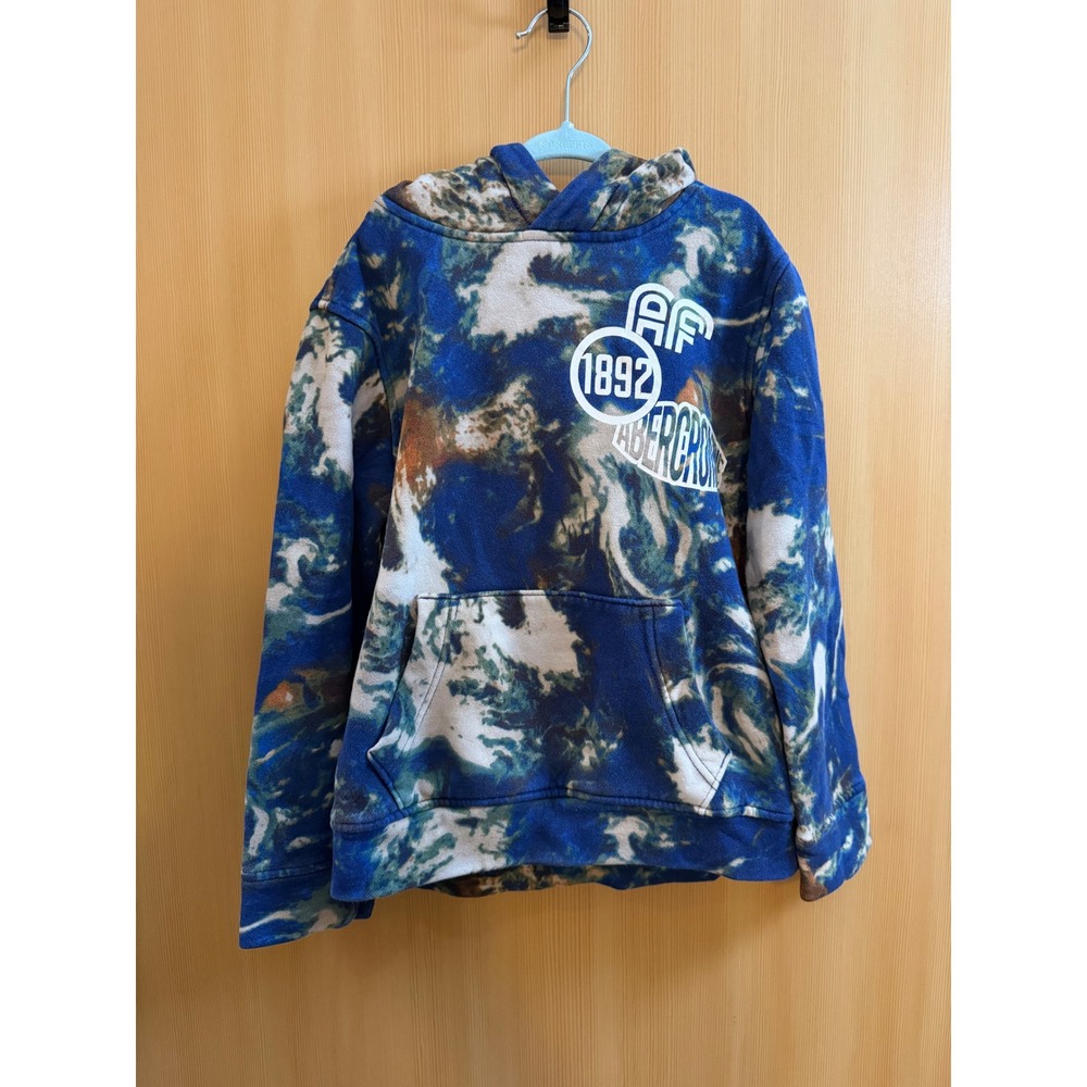 Abercrombie Kids Blue Marble Tie Dye Fleece Hoodie Sweatshirt 7/8 AF 1892